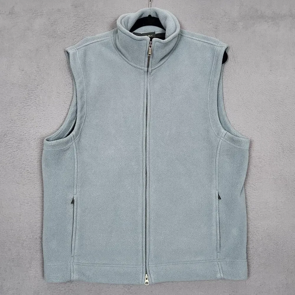 Banana Republic Vest Mens XL Blue Fleece Full Zip Stand Collar Lined Vintage